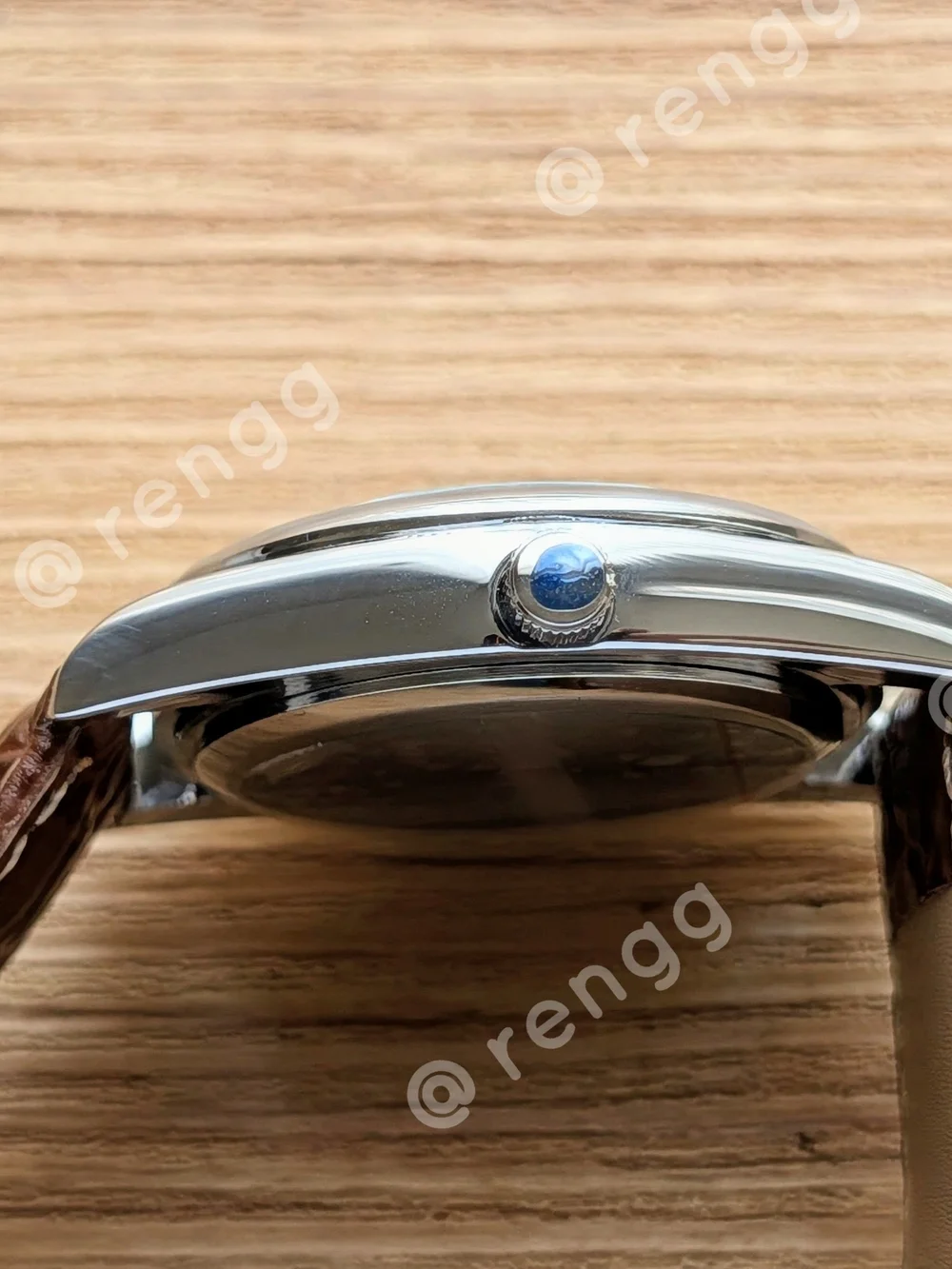 37mm Seiko Blue Dial Brown Leather Strap Mens Mod Dress Watch